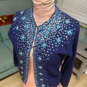 Vintage Navy Blue Embellished Cardigan